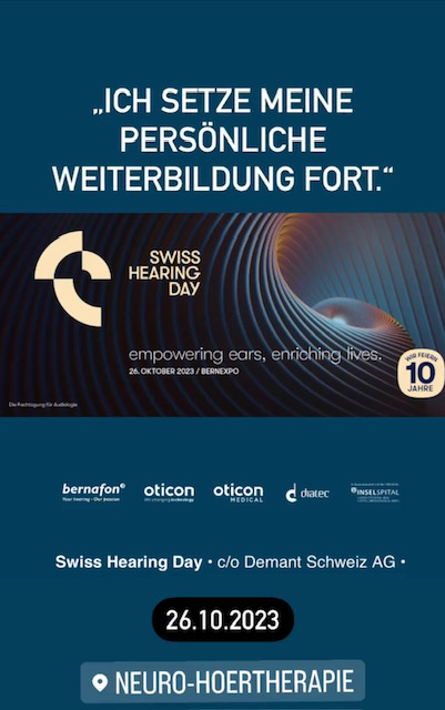 Swiss Hearing Day 2023, Bern, Mettmenstetten, Zürich, nähe Zug, Luzern. Weiterbildung, Fortbildung. Müde vom Zuhören: Die Beziehung zwischen Hörverlust, Hörgeräteträger und Alltagsermüdung” Der Anlass wird wie im letzten Jahr von Stefan Flury, unter anderem Moderator bei SRF 3, moderiert. Hörtraining,